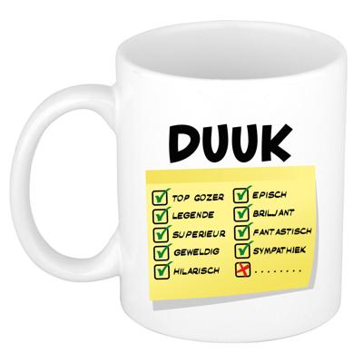 Naam mok Duuk - wit - top gozer - keramiek - 300 ml - cadeau collega beker