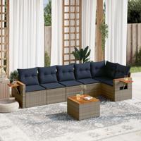 7-delige Loungeset met kussens poly rattan grijs