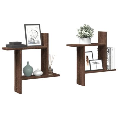 Wandschappen 2 st 50x12x50 cm bewerkt hout bruin eikenkleurig