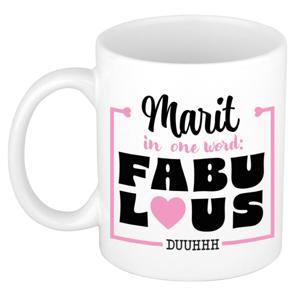 Naam mok Marit - wit - Fabulous - keramiek - 300 ml - cadeau collega beker