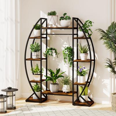 Binnen Plantenstandaard met Groeilampen 63" Hoog 10-traps Hoek Metalen Plantenrek Bruin