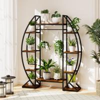 Binnen Plantenstandaard met Groeilampen 63" Hoog 10-traps Hoek Metalen Plantenrek Bruin