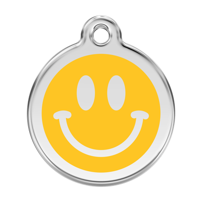 Smiley Face Yellow roestvrijstalen hondenpenning large/groot dia. 3,8 cm - Reddingo
