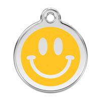 Smiley Face Yellow roestvrijstalen hondenpenning large/groot dia. 3,8 cm - Reddingo