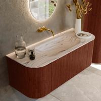 Badmeubel Mondiaz Kurve-Dlux | 120 cm | Meubelkleur Ruby | Wastafelkleur Nata | Solid surface | Wasbak midden spoelbak | Zonder kraangat(en)