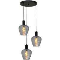 Masterlight 3-lichts vide hanglamp - zwart -Porto met Diamond smoke glazen - 2712-05-05-35-3-5