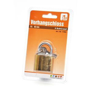 Hangslot met 3 sleutels - 40 mm - messing - kofferslot
