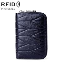 KB191 rits koeienhuid lederen orgel vorm meerdere kaartsleuven anti-magnetische RFID portemonnee Clutch tas voor dames (donkerblauw)