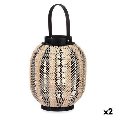 Lykta Gift Decor D23026S D23026S Zwart Beige Hout Stof Glas Lykta 27 x 32 x 27 cm Met handvat (2 Stuks)