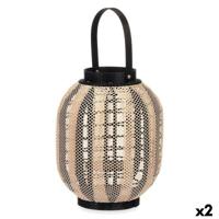 Lykta Gift Decor D23026S D23026S Zwart Beige Hout Stof Glas Lykta 27 x 32 x 27 cm Met handvat (2 Stuks)