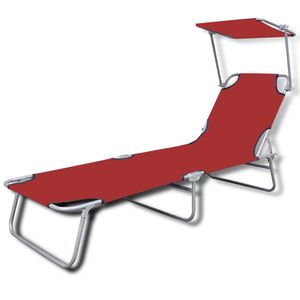 The Living Store Ligbed - Verstelbare rugleuning en luifel - 189 x 58 x 27 cm - Rood