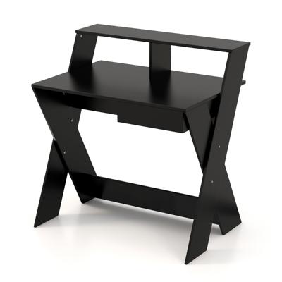 Computertafel met Lade Bureau met Monitorverhoging Werktafel X-Vormig voor Kleine Ruimtes Thuis en op Kantoor 90 x 61 x 94 cm (Zwart)