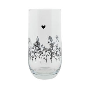 Waterglas 280ml met zwarte bloemen