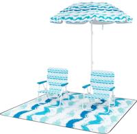 2-delige set Strandstoelen met Parasol & Stranddeken Parasol met Draagtas 2 Opvouwbare Stoelen Blauw