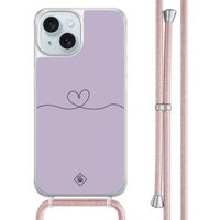 iPhone 15 hoesje met rosegoud koord - Hart lila