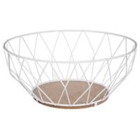 Secret de Gourmet Fruitschaal-fruitmand - metaal-hout - wit - 28 cm Secret de Gourmet Fruitschaal-fruitmand - metaal-hout - wit - 28 cm