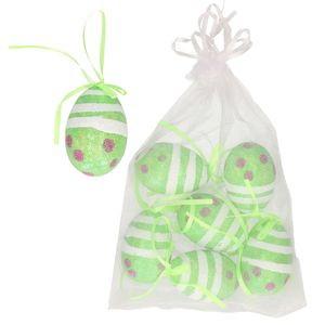 Decoratie paaseieren hangend - 6x - groen glitter - piepschuim - 6 cm