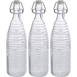 Fles met beugeldop - 3x - transparant - 1000 ml - glas - decoratie fles - olie/azijn fles