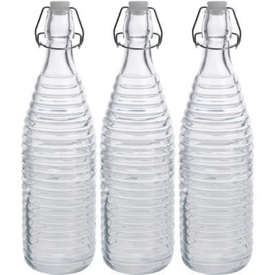 Fles met beugeldop - 3x - transparant - 1000 ml - glas - decoratie fles - olie/azijn fles