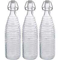 Fles met beugeldop - 3x - transparant - 1000 ml - glas - decoratie fles - olie/azijn fles