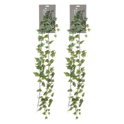 Louis Maes kunstplant blaadjes slinger Klimop/hedera - 2x - groen/wit - 180 cm
