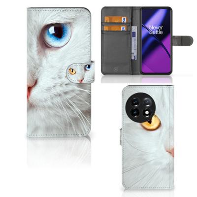 OnePlus 11 | Telefoonhoesje | Met pasjeshouder | Witte Kat