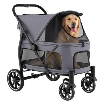 Hondenbuggy met Terreinbanden Laag Instapontwerp Verstelbare Zonnekap van Gaas Opbergvak en Veiligheidsharnas-Grijs