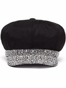 Prada casquette gavroche en nylon recyclé à ornements en cristal - Noir