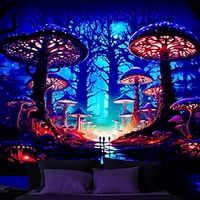 trippy paddenstoel blacklight wandtapijt uv reactieve mistige paddestoel psychedelische hangende wandtapijten muurschildering voor woonkamer slaapkamer Lightinthebox