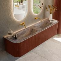 Badmeubel Mondiaz Kurve-Dlux | 180 cm | Meubelkleur Ruby | Wastafelkleur Oza | Solid surface | Wasbak beide zijden spoelbak | Zonder kraangat(en)
