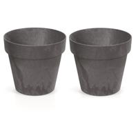 Bloempot/plantenpot - 2x - betonlook - antraciet - kunststof - Dia 20 cm