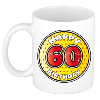 Verjaardag cadeau mok - 60 jaar - geel - sterretjes - 300 ml - keramiek