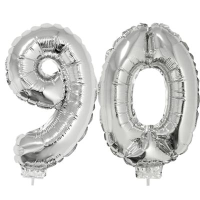 90 jaar leeftijd feestartikelen - versiering cijfers - ballonnen op stokje - van 41 cm