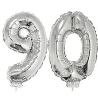 90 jaar leeftijd feestartikelen - versiering cijfers - ballonnen op stokje - van 41 cm