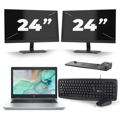 HP ProBook 645 G4 - AMD Ryzen 3 PRO 2300U - 14 inch - 8GB RAM - 256GB SSD - Windows 10 + 2x 24 inch Monitor