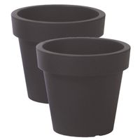 2x stuks basic plantenpot/bloempot kunststof dia 16 cm/hoogte 14.5 cm antraciet grijs - Plantenpotten - thumbnail