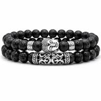 Memphis Heren Kralen Armband Lavasteen en Buddha Zwart