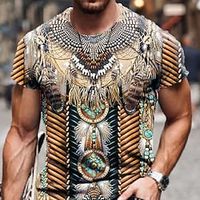 Voor heren Uniseks T-shirt Tribal Grafische prints Strakke ronde hals Bruin 3D-afdrukken Buiten Straat Korte mouw Afdrukken Kleding Sport Casual Groot en klein Lightinthebox