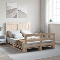 Bedframe met hoofdbord massief grenenhout wit 140x200 cm