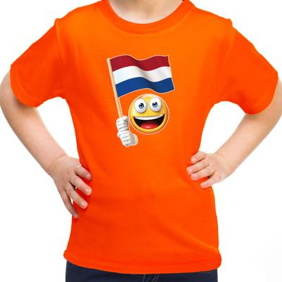 Verkleed Nederland T-shirt voor kinderen - oranje - emoticon met vlag - Koningsdag