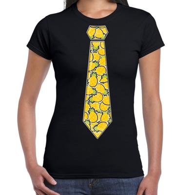 Verkleed T-shirt dames - zwart - ananas stropdas - foute party/themafeest