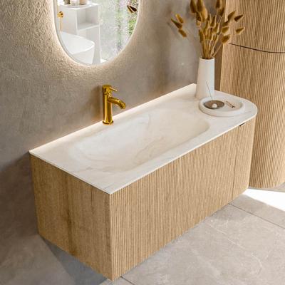 Badmeubel Mondiaz Kurve-Dlux | 105 cm | Meubelkleur Oak | Wastafelkleur Ostra | Solid surface | Links spoelbak | 1 kraangat