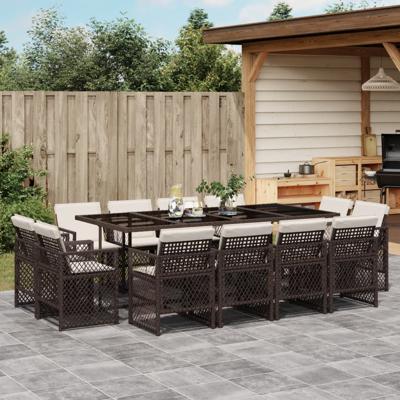 13-delige Tuinset met kussens poly rattan bruin