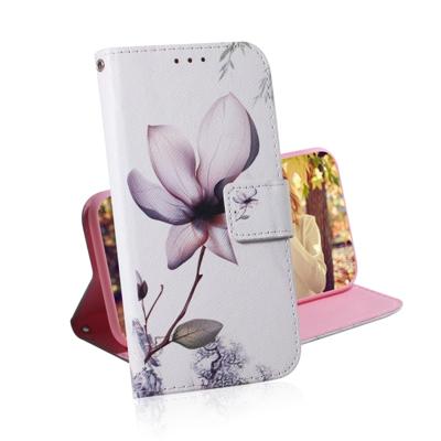 Magnolia bloem patroon gekleurde tekening horizontale Flip lederen case voor Galaxy A50 met houder & card slots & portemonnee