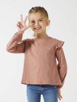 T-shirt BASICS met lange mouwen en ruches voor meisjes rozenhout - thumbnail