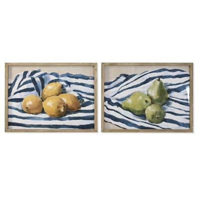 Schilderij Home ESPRIT Geel Blauw Wit Groen Fruit Mediterrane 60 x 2,5 x 45 cm (2 Stuks)