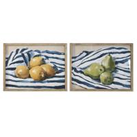 Schilderij Home ESPRIT Geel Blauw Wit Groen Fruit Mediterrane 60 x 2,5 x 45 cm (2 Stuks)