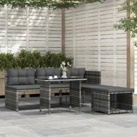 4-delige Tuinset met kussens poly rattan grijs