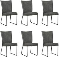 Set van 6 Donkergrijze leren industriële eetkamerstoelen Mate - Kenia Leer Antracite (donkergrijs leer)