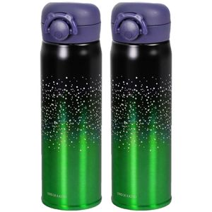 2x stuks thermosfles / isoleerfles RVS voor onderweg 500 ml groen/zwart